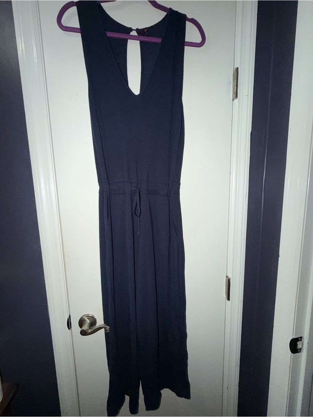 Quince Navy Sleeveless V-Back Jumpsuit with Drawstring